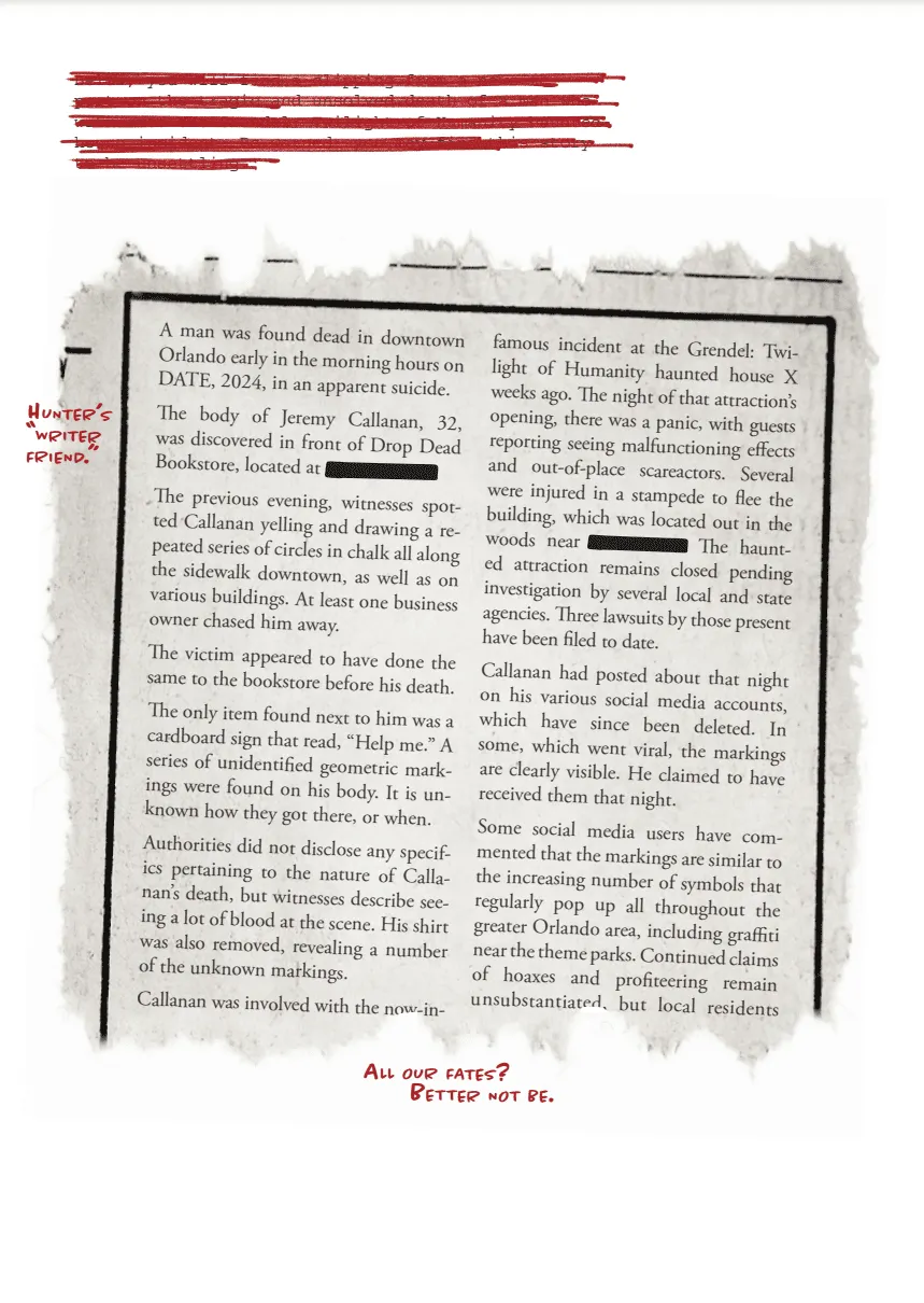 A page from inside the Horrors Untold book