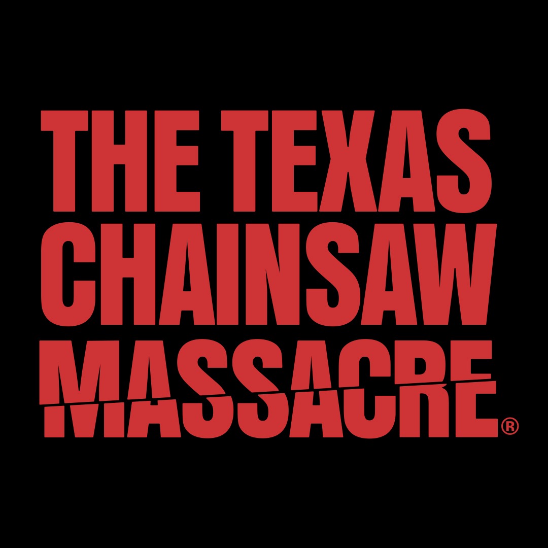 Bold red text on a black background reads "The Texas Chainsaw Massacre," with the word "Massacre" visually slashed through the middle. The stark design creates a dramatic and unsettling horror theme.